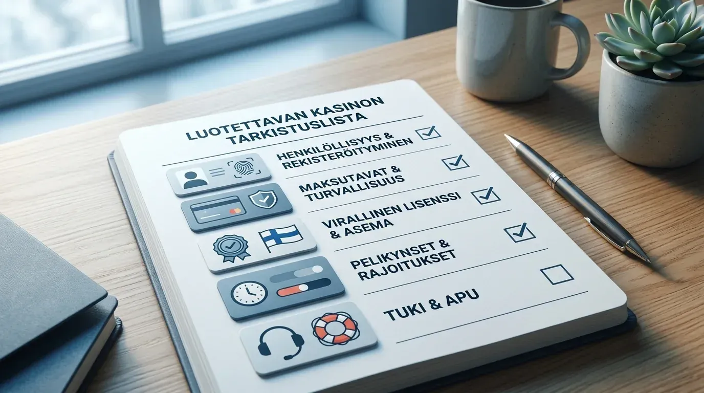 Rauhallinen tarkistusnäkymä, jossa maksut, tunnistautuminen ja rajat ovat samassa kokonaisuudessa